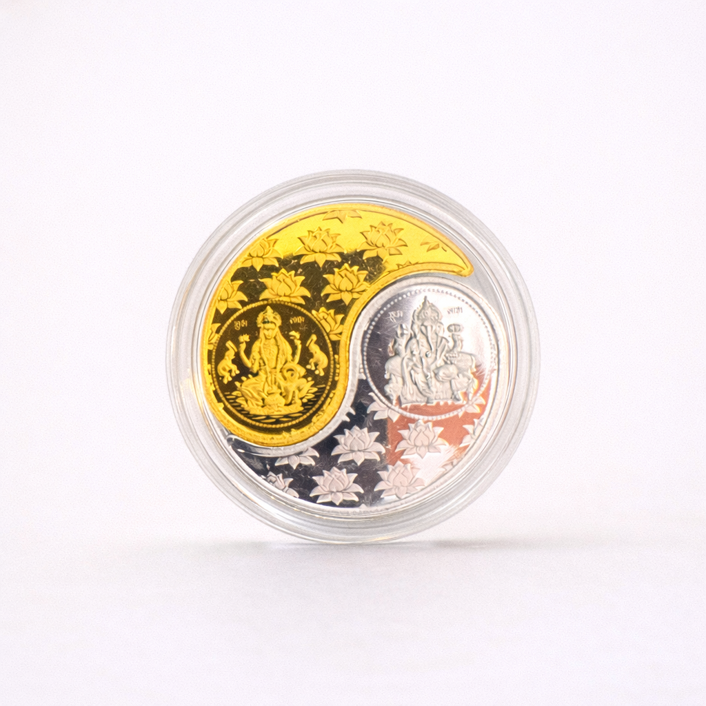 Ganesh Lakshmi Pure Silver Coin 10 Gram — 999 Silver | Gold Silver Finish