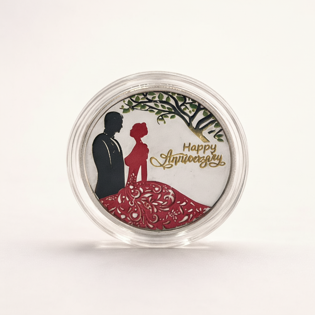 Happy Anniversary colored 10 gms Silver Coin