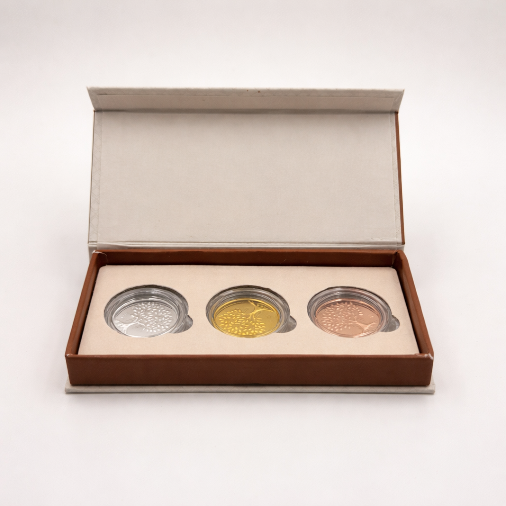 Wedding Gift Silver Coin Set – 7.5gms(2.5 gmsx3no.) | Gold , silver & Rose Gold Finish