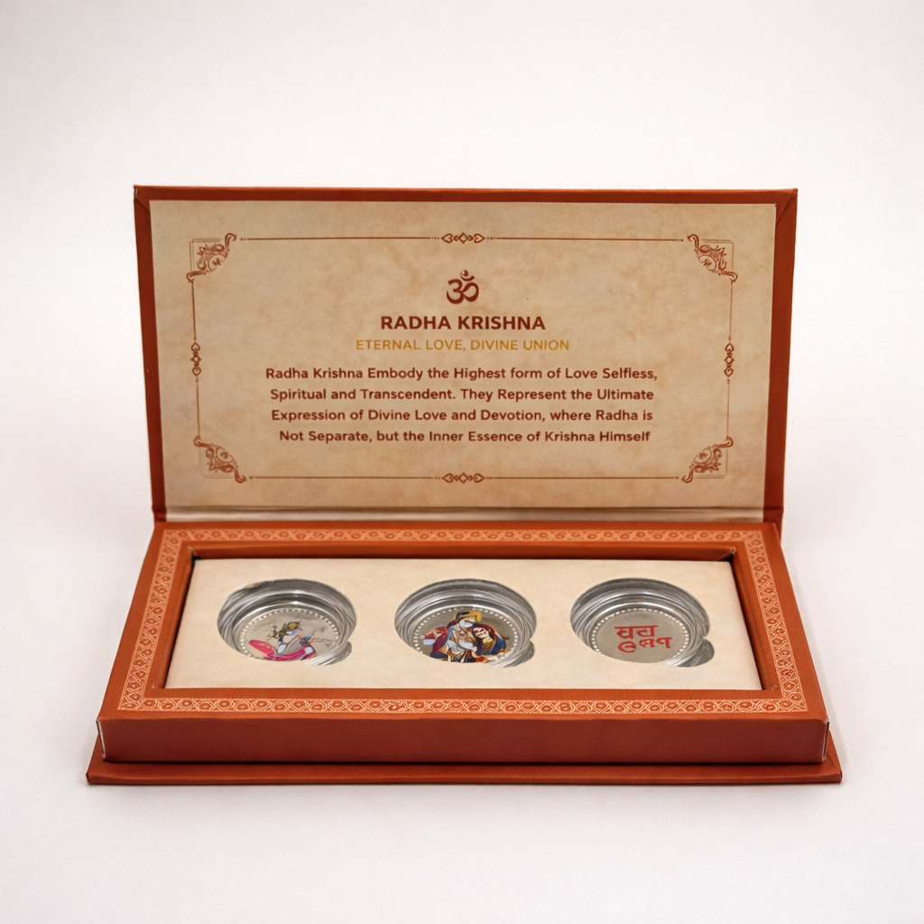 Radha Krishna Pure Silver Coin Set of 3gm(1*3) | 999 Silver with Colour Print