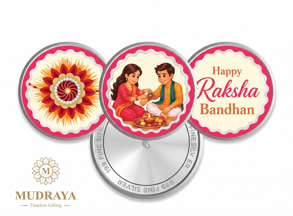 Rakhi Silver Coin Set — 3 Coins of Certified 999 Silver (Orange & Pink) for Kids