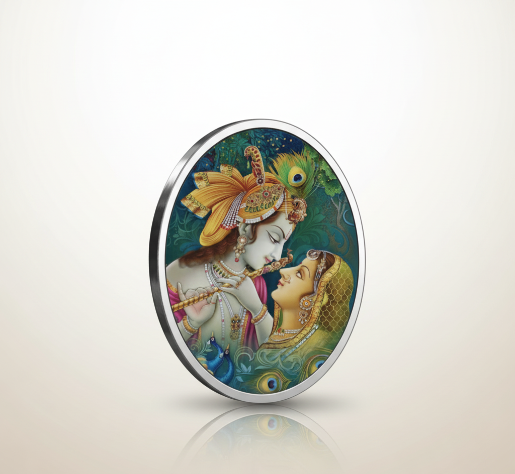 Radha Krishna 10 gm Silver Coin Gift | Wedding, Puja & Inauguration
