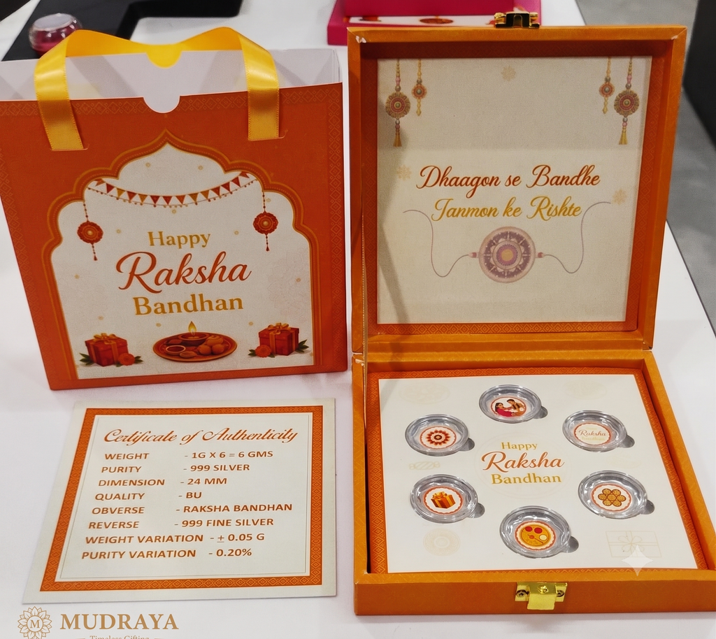 Premium Rakhi Silver Coin Set — 6 Coins of Certified 999 Silver