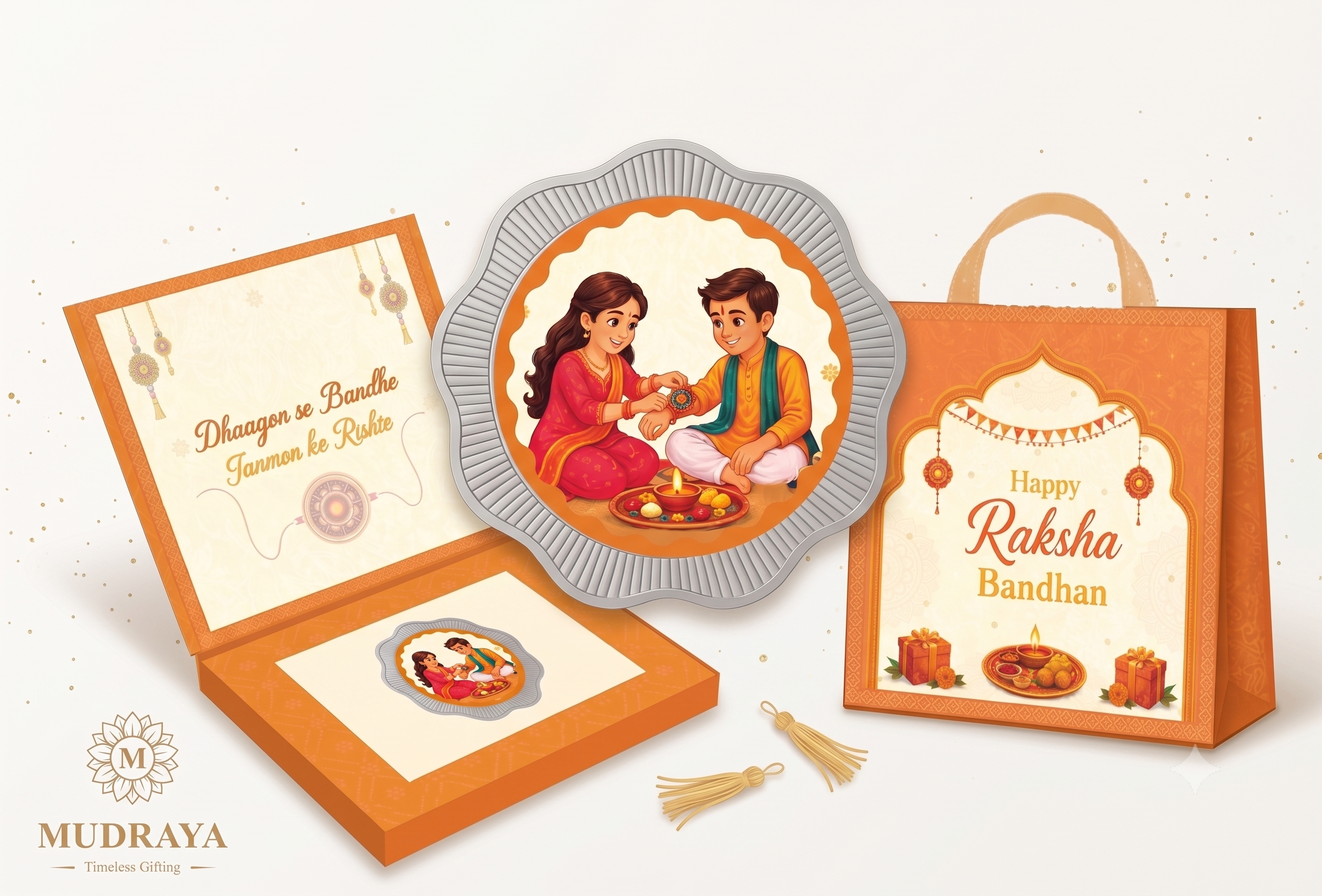 Raksha Bandhan 1 Gram 999 Silver Coin for Kids (Orange & Pink)