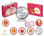 Rakhi Silver Coin Set — 6 Coins of Certified 999 Silver (Orange & Pink)