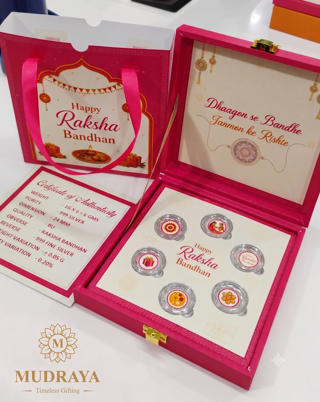Premium Rakhi Silver Coin Set — 6 Coins of Certified 999 Silver