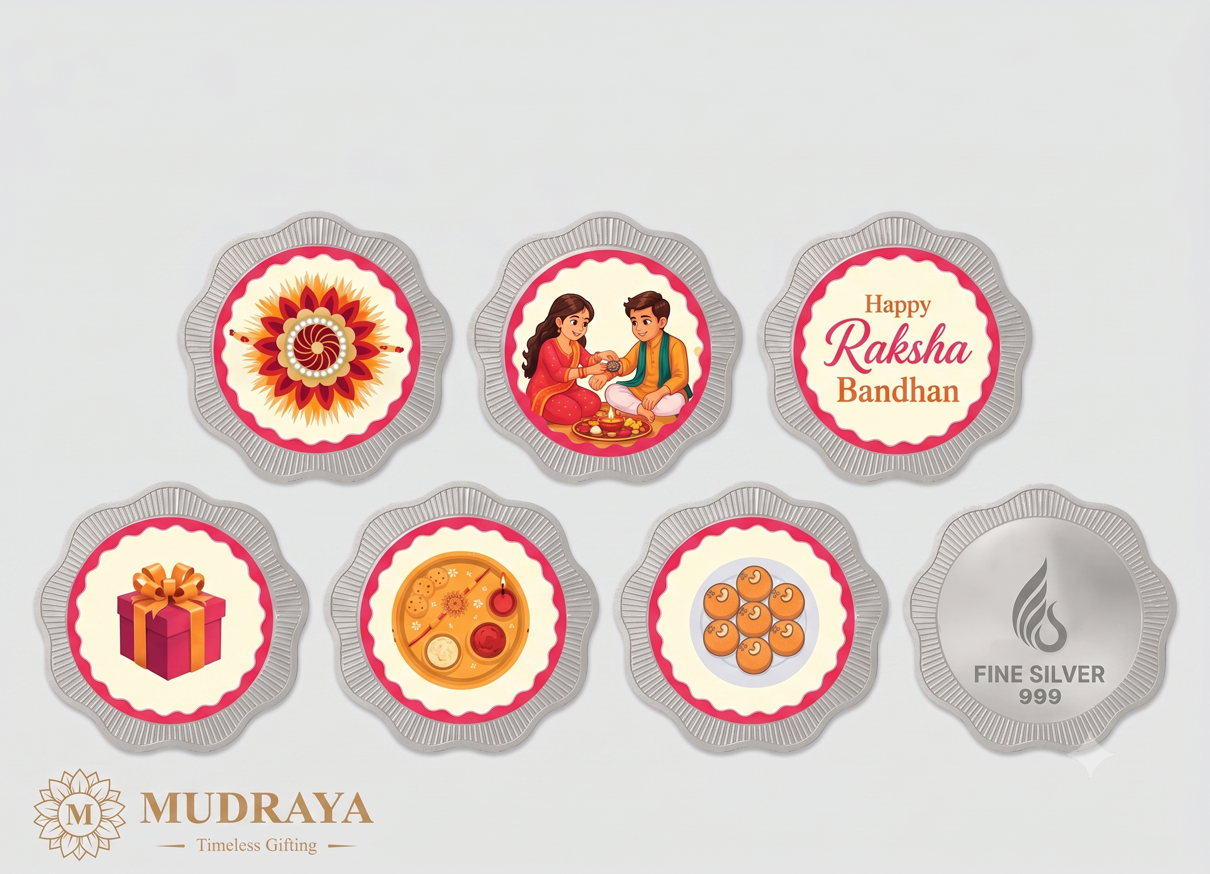 Premium Rakhi Silver Coin Set — 6 Coins of Certified 999 Silver