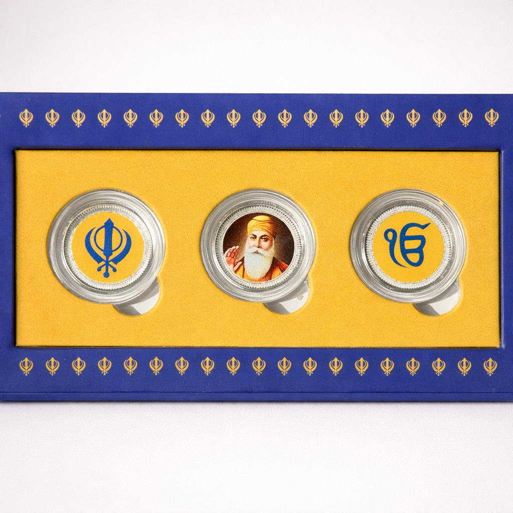Guru Nanak Dev Ji Pure Silver Coin Set | 3 x 1g | 999 Silver | Sri Harmandir Sahib Gift Box | Sacred Sikh Gift for Gurpurab, Diwali & Anand Karaj