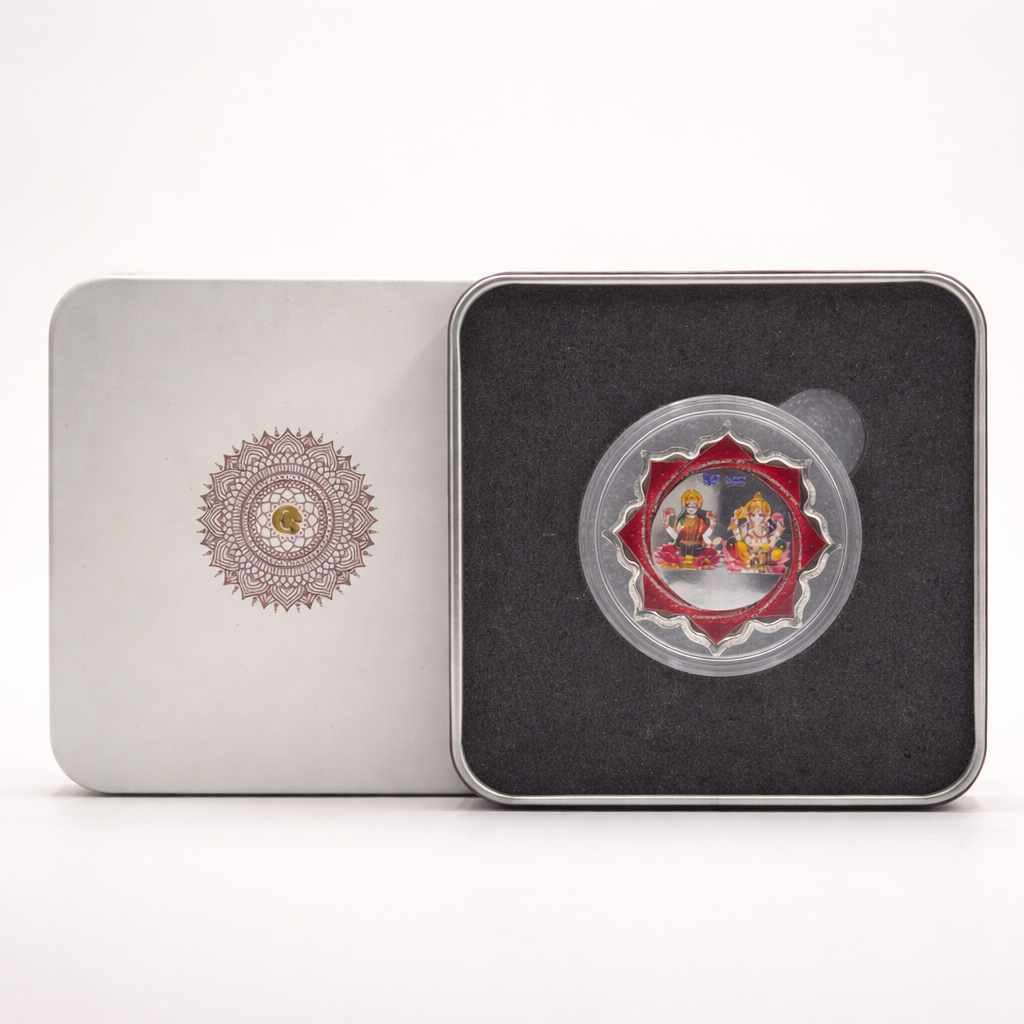 Ganesh Lakshmi 10 gm Silver Coin  Flower Shape
