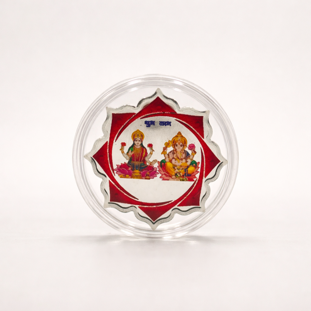 Ganesh Lakshmi 10 gm Silver Coin  Flower Shape