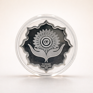 Ganesh Lakshmi 10 gm Silver Coin  Flower Shape